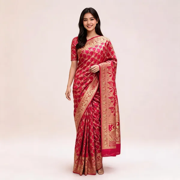 Pink_Dyeable_Satin_Traditional_Saree_For_Women