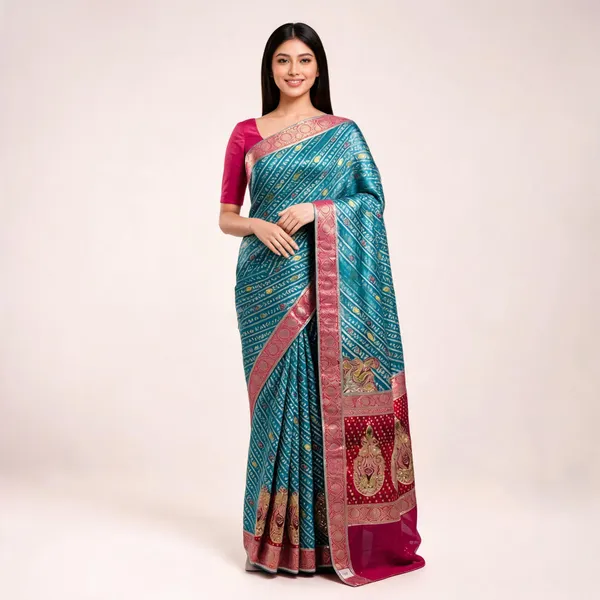 Teal_Dyeable_Satin_Diagonal_Printed_Saree_For_Women
