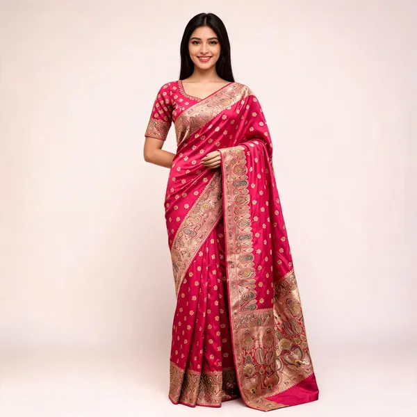 Pink_Dyeable_Satin_Floral_Motif_Saree_For_Women