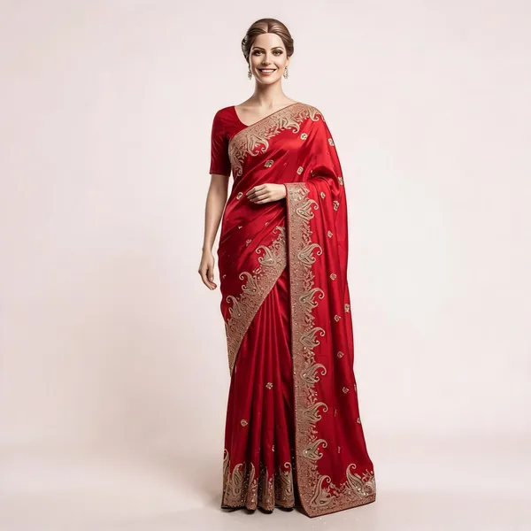 Red_Fendi_Satin_Embroidered_Saree_For_Women