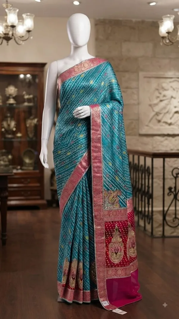 Teal_Dyeable_Satin_Diagonal_Printed_Saree_For_Women