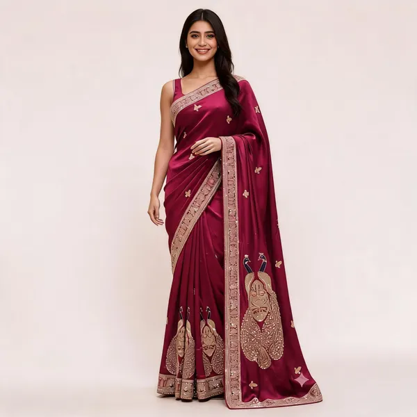 Maroon_Bsy_Satin_Embroidered_Saree_For_Women