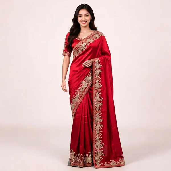 Red_Fendi_Satin_Embroidered_Saree_For_Women