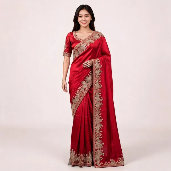 Red_Fendi_Satin_Embroidered_Saree_For_Women