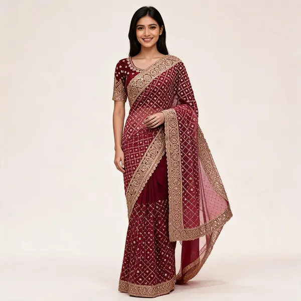 Maroon_Georgette_Embellished_Saree_For_Women