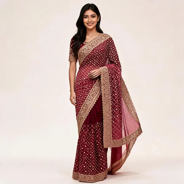Maroon_Georgette_Embellished_Saree_For_Women