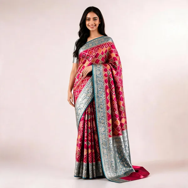 Pink_Dyeable_Satin_Traditional_Printed_Saree_For_Women