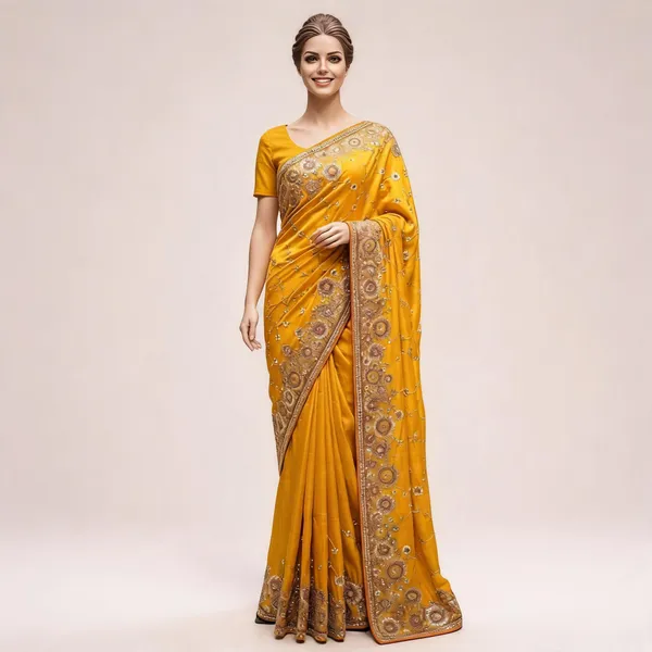 Yellow_Fendi_Satin_Floral_Embroidered_Saree_For_Women