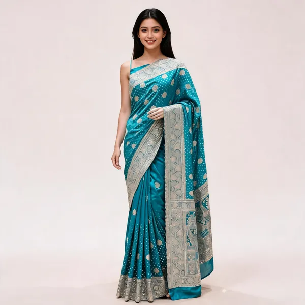 Teal_Dyeable_Satin_Embellished_Saree_For_Women