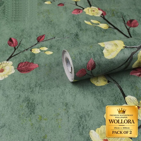 Waterproof_Green_Floral_Print_Wallpaper