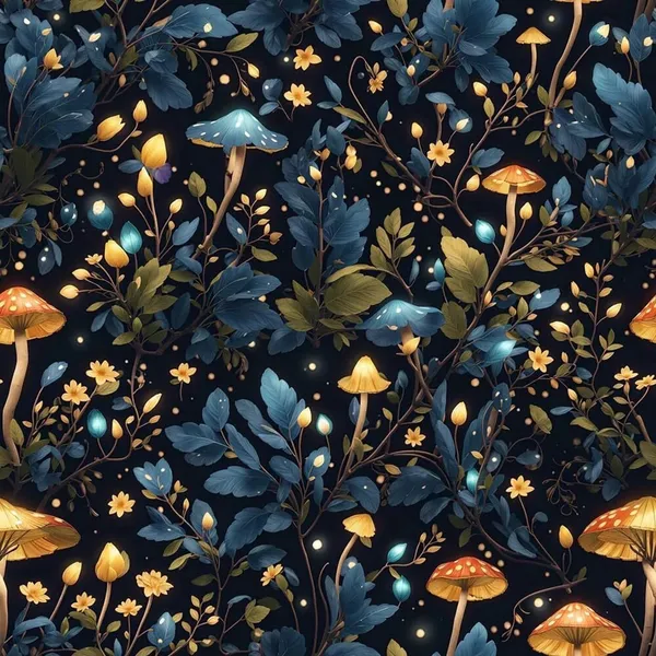 Dark_Botanical_Mushroom_Pattern_Wallpaper