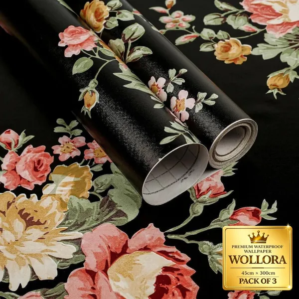 Waterproof_Floral_Print_Black_Wallpaper_Roll