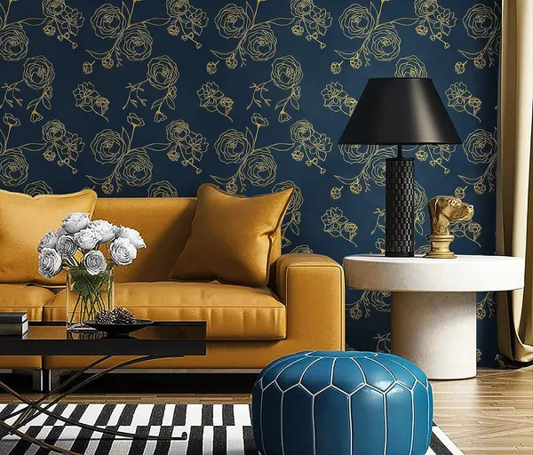 Navy_Modern_Floral_Pattern_Wallpaper