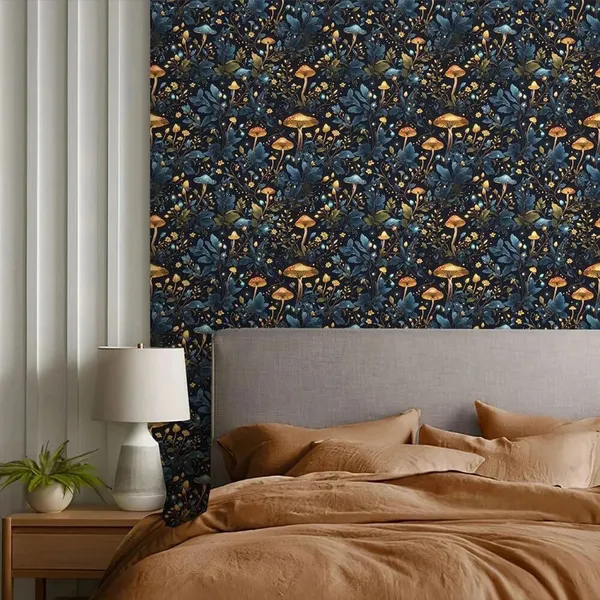 Dark_Botanical_Mushroom_Pattern_Wallpaper
