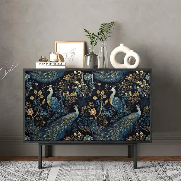 Dark_Blue_Peacock_Floral_Pattern_Decorative_Wallpaper