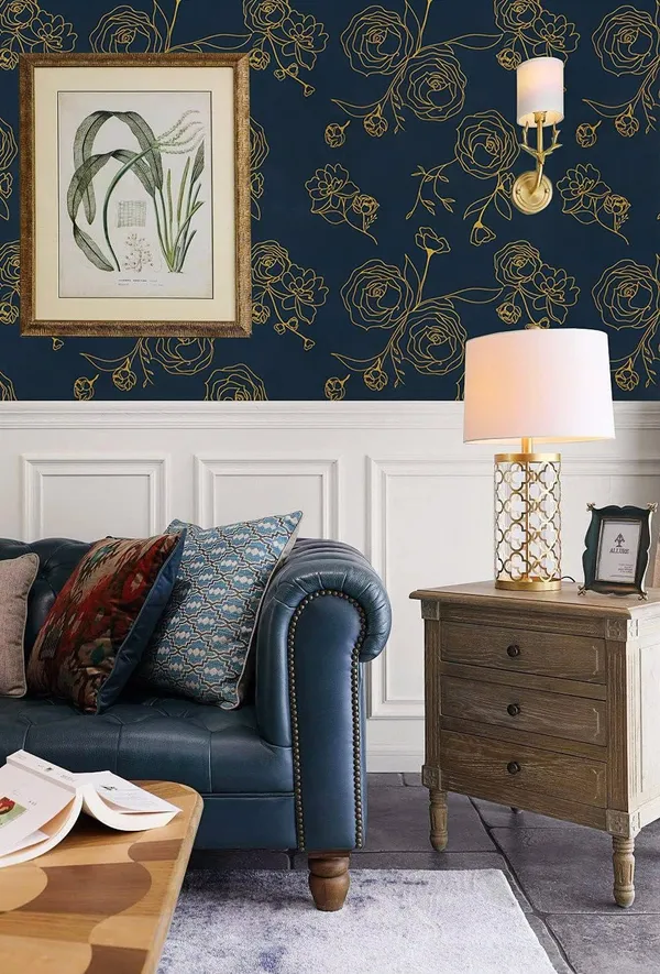Navy_Modern_Floral_Pattern_Wallpaper