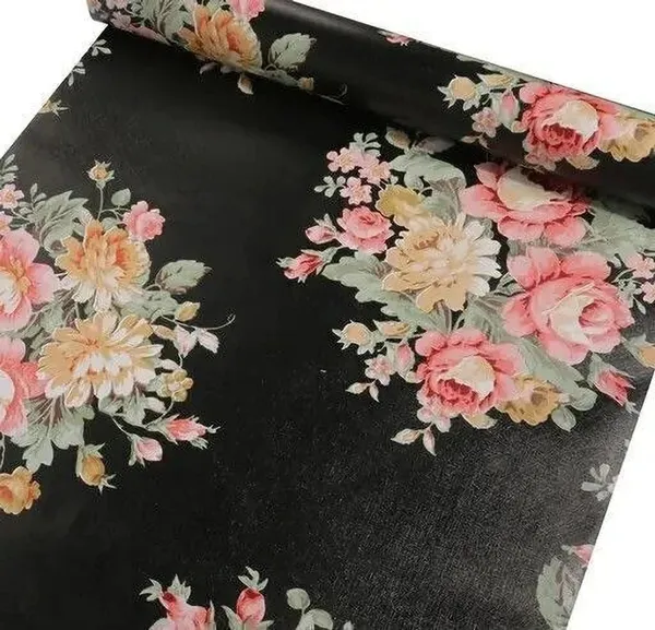 Black_Floral_Print_Decorative_Wallpaper_Roll