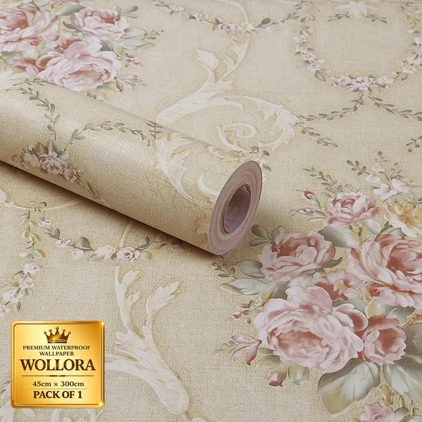 Beige_Floral_Waterproof_Wallpaper_Roll