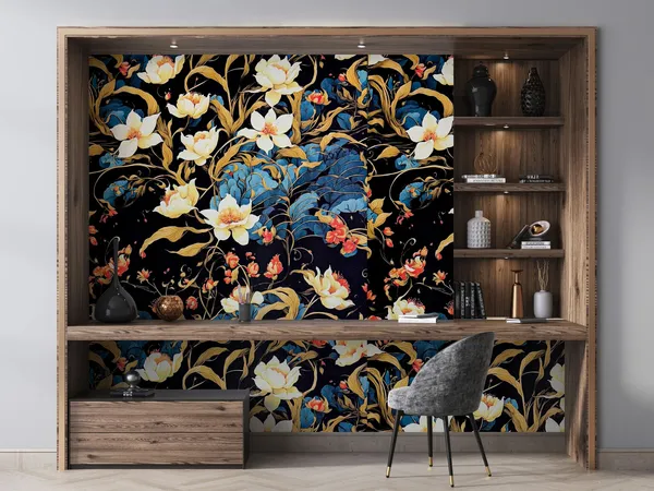 Black_Floral_Print_Wall_Wallpaper_Roll