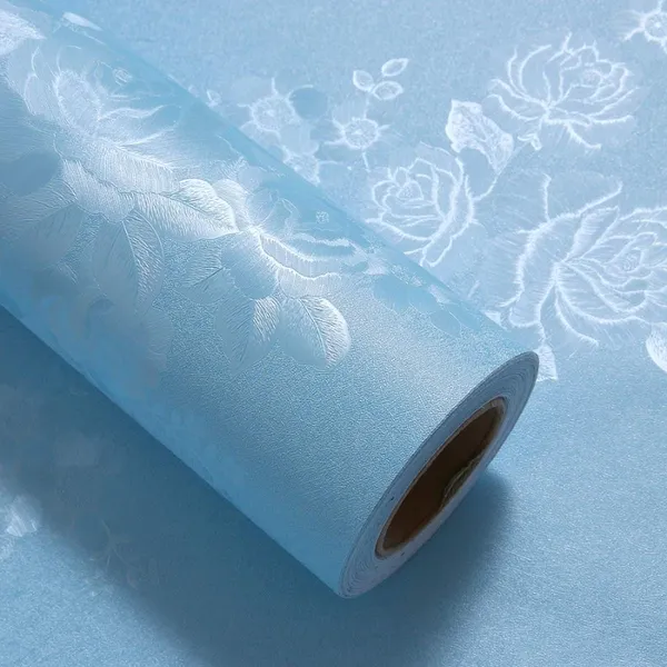 Blue_Embossed_Floral_Pattern_Wallpaper_Roll