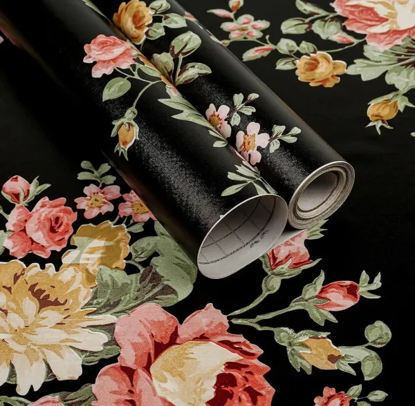 Black_Floral_Print_Decorative_Wallpaper_Roll