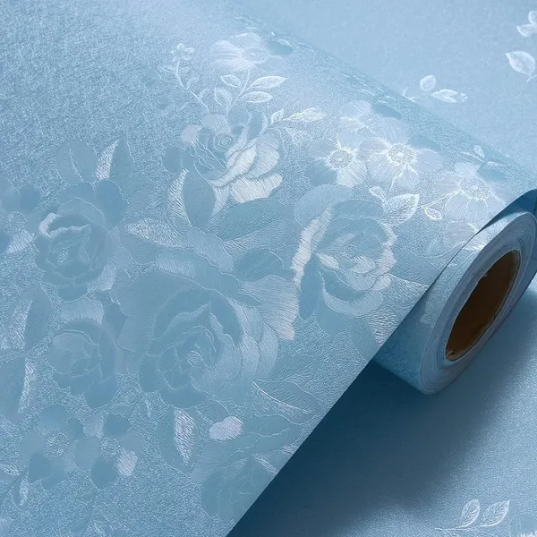 Blue_Embossed_Floral_Pattern_Wallpaper_Roll