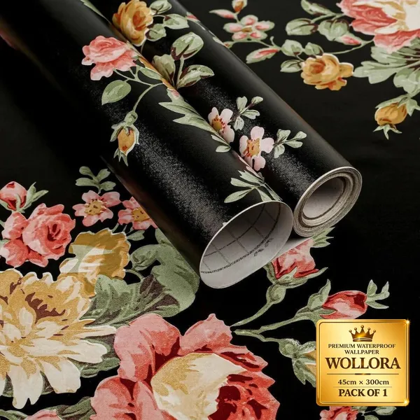 Waterproof_Floral_Print_Black_Wallpaper_Roll
