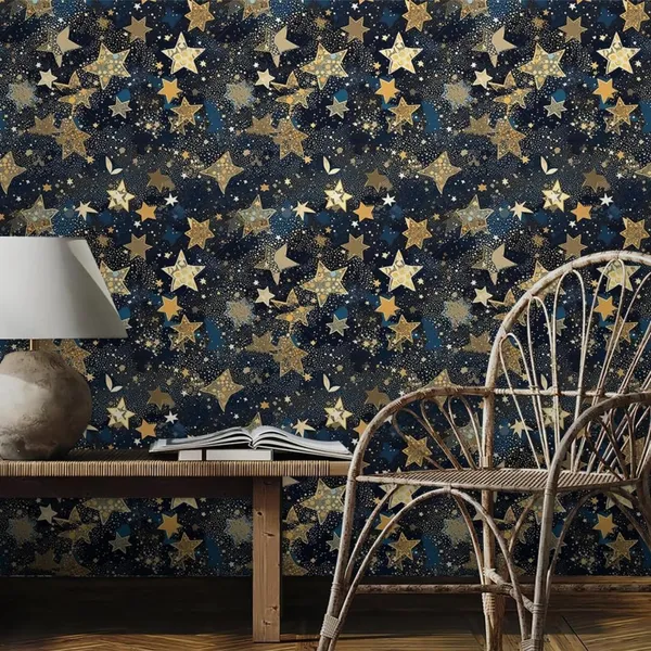 Removable_Gold_Star_Pattern_Decorative_Wallpaper