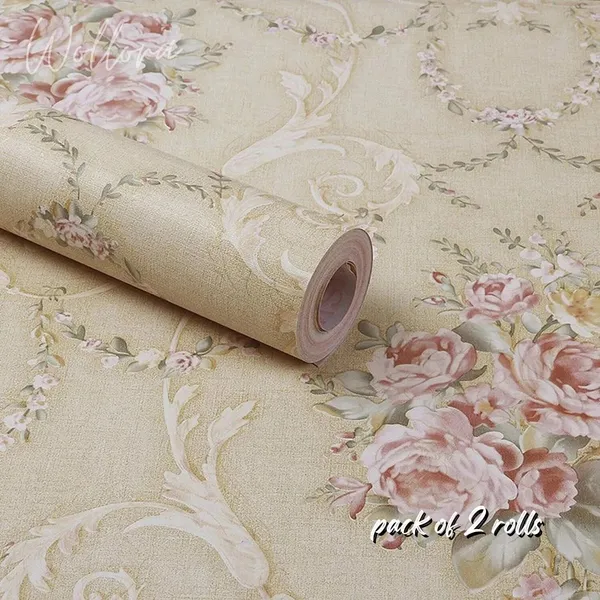 Beige_Floral_Damask_Pattern_Wallpaper_Rolls