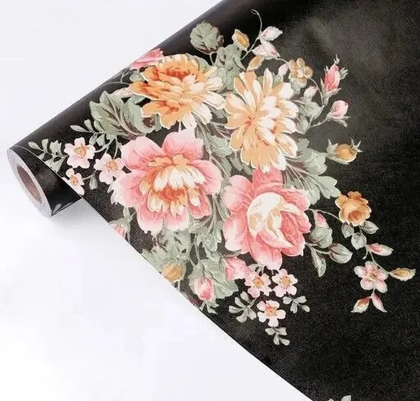 Black_Floral_Print_Decorative_Wallpaper_Roll