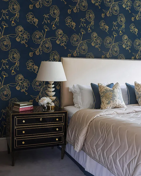 Navy_Modern_Floral_Pattern_Wallpaper