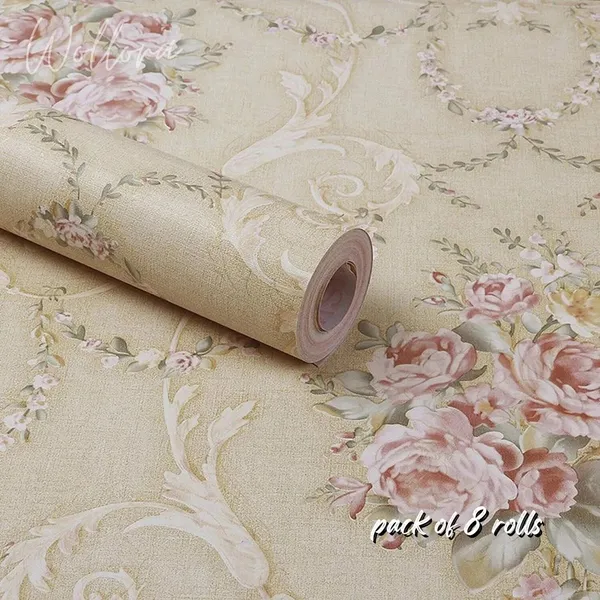 Beige_Floral_Damask_Pattern_Wallpaper_Rolls