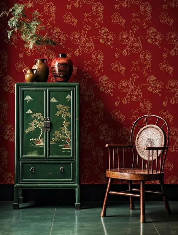 Red_Botanical_Floral_Pattern_Wallpaper