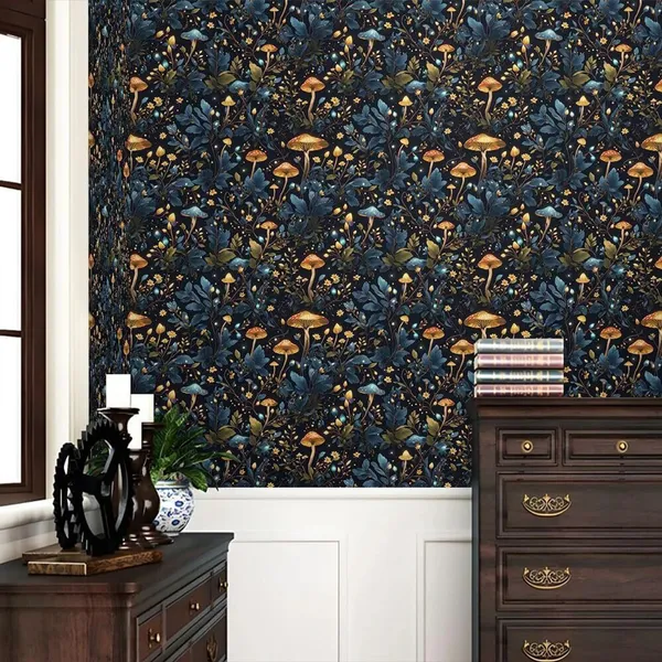 Dark_Botanical_Mushroom_Pattern_Wallpaper