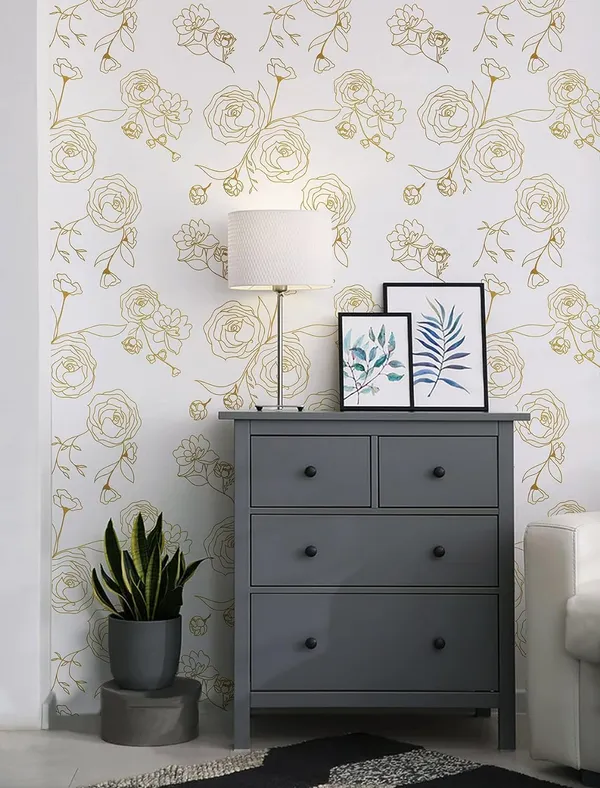 Gold_Floral_Botanical_Print_Wallpaper