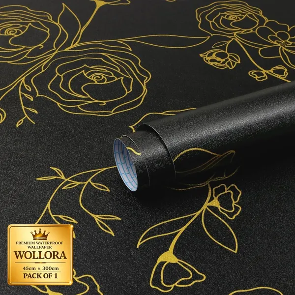 Black_Floral_Gold_Line_Waterproof_Wallpaper_Roll