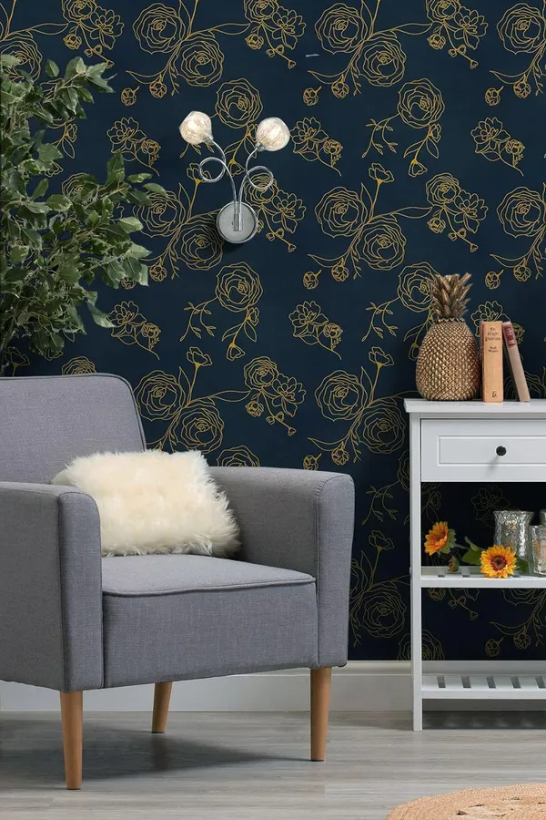Navy_Modern_Floral_Pattern_Wallpaper