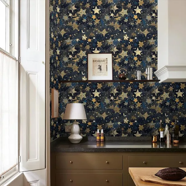 Removable_Gold_Star_Pattern_Decorative_Wallpaper