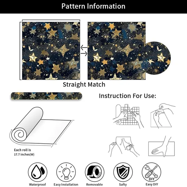 Removable_Gold_Star_Pattern_Decorative_Wallpaper
