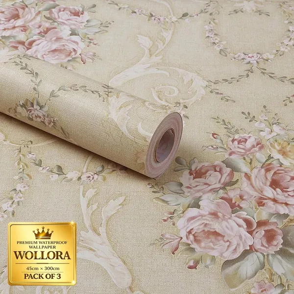 Beige_Floral_Waterproof_Wallpaper_Roll