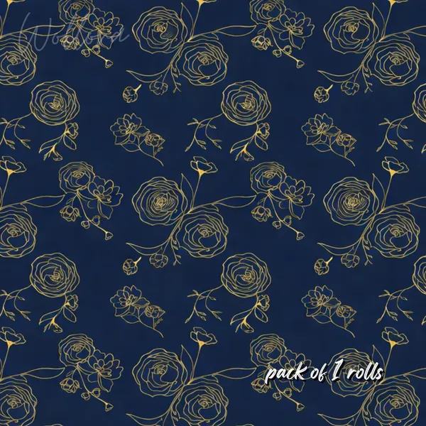 Navy_Blue_And_Gold_Floral_Print_Wallpaper_Roll