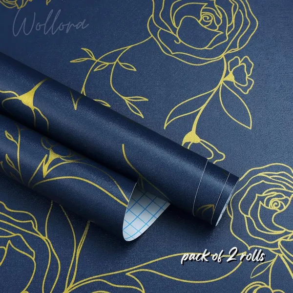 Navy_Blue_And_Gold_Floral_Print_Wallpaper_Roll