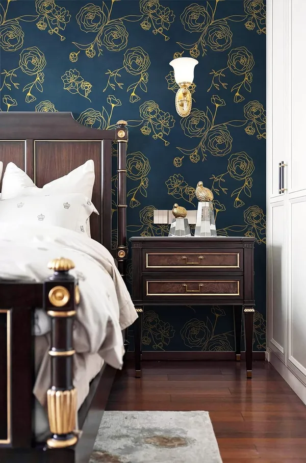 Navy_Modern_Floral_Pattern_Wallpaper