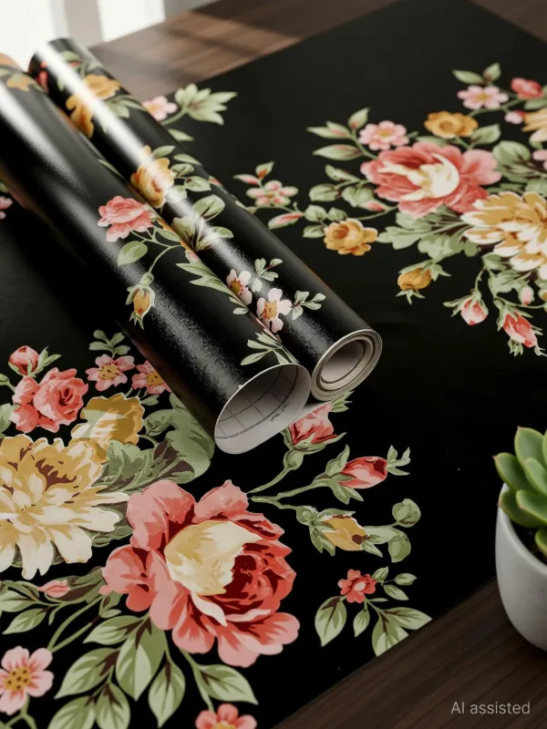 Waterproof_Floral_Print_Black_Wallpaper_Roll