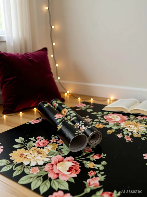 Waterproof_Floral_Print_Black_Wallpaper_Roll