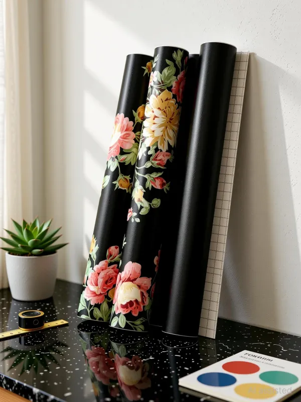 Waterproof_Floral_Print_Black_Wallpaper_Roll