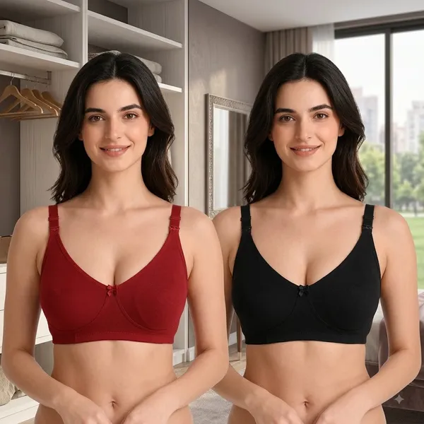 Red_Black_Cotton_Full_Coverage_V_Neck_Bra_Set_For_Women_(Pack_of_2)
