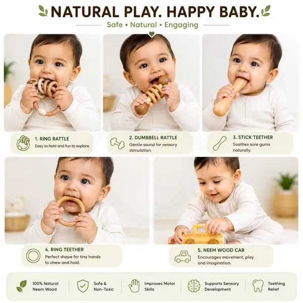 Natural_Neem_Wood_Combo_Pack_5_Ring_Rattle,_Dumbbell_Rattle,_Vehicle_and_Teething_Set_For_Babies_-_Pack_Of_5