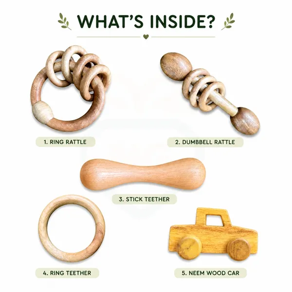 Natural_Neem_Wood_Combo_Pack_5_Ring_Rattle,_Dumbbell_Rattle,_Vehicle_and_Teething_Set_For_Babies_-_Pack_Of_5