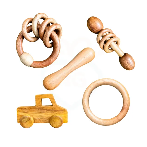 Natural_Neem_Wood_Combo_Pack_5_Ring_Rattle,_Dumbbell_Rattle,_Vehicle_and_Teething_Set_For_Babies_-_Pack_Of_5